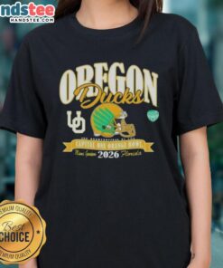 Good Oregon Ducks College Football Playoff 2026 Orange Bowl ladies tee featuring team colors and logo design.