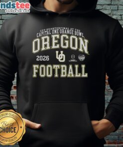 2026 Oregon Ducks Football CFP Quarterfinal hoodie featuring team logo and vibrant colors for fans.