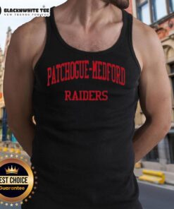 Good Patchogue Medford Raiders High School sports tank top in Medford, NY featuring team colors and logo.