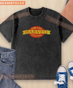 Good Pawnee Harvest Festival logo on a washed t-shirt, featuring vibrant colors and festive design elements.