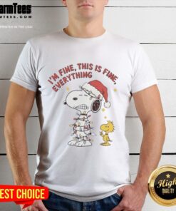Good Peanuts Snoopy and Woodstock 'I'M Fine This Is Fine' Christmas Lights T-Shirt design for festive holiday spirit.