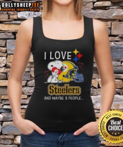 Good Peanuts Snoopy hugging a heart on a tank top, showing love for Pittsburgh Steelers and a few people.