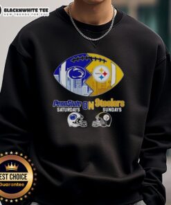 Cozy sweatshirt featuring 'Penn State Nittany Lions on Saturdays, Pittsburgh Steelers on Sundays' for football fans.