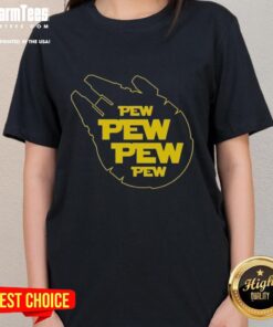 Good Pew Pew Starship Ladies Tee featuring a vibrant design of a spaceship, perfect for sci-fi fans and casual wear.