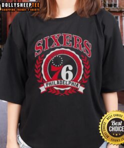 Good Philadelphia 76ers National Basketball Association crest on a stylish ladies tee shirt, perfect for fans.