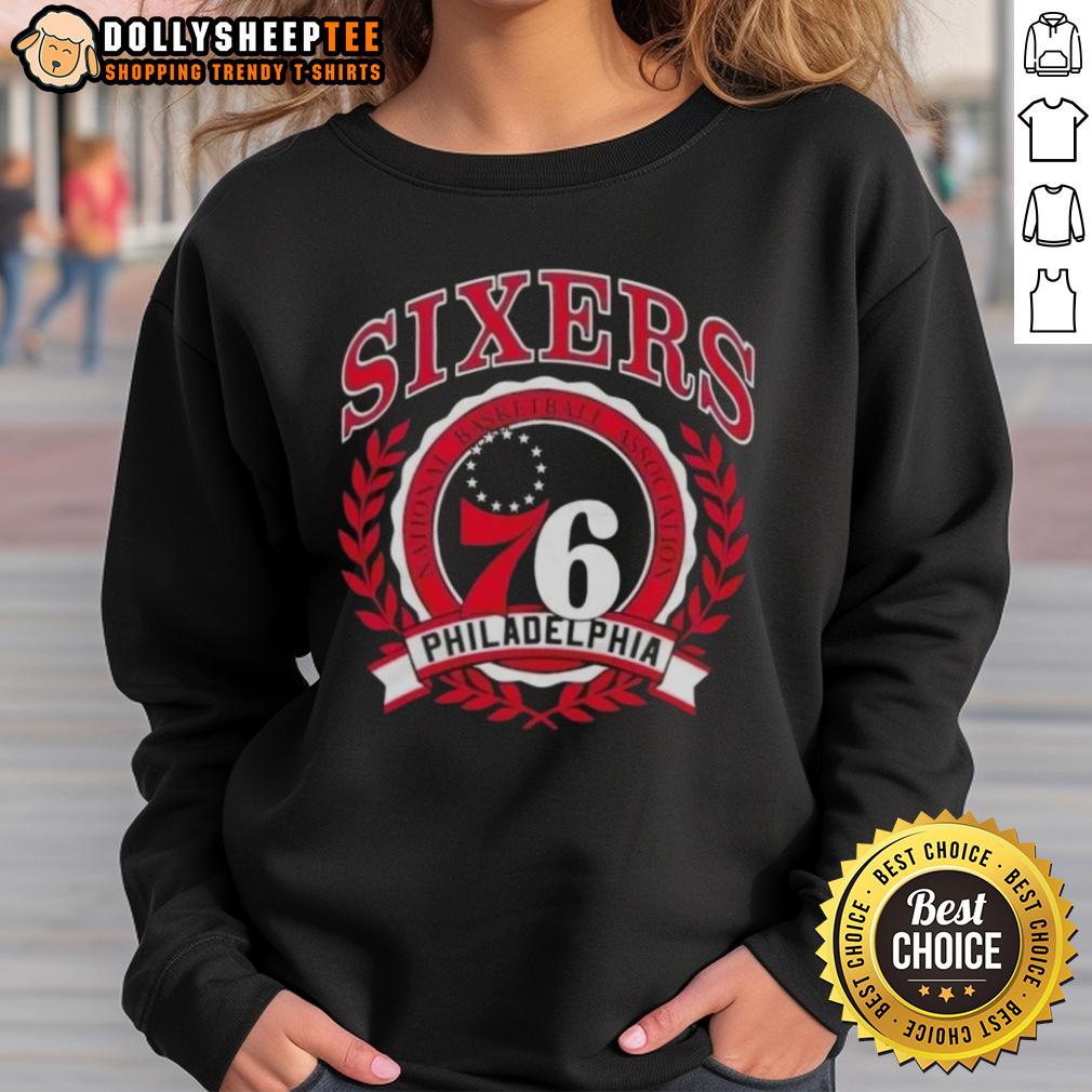 Good Philadelphia 76Ers National Basketball Association Crest Sweatshirt Alt Text: Stylish Philadelphia 76ers National Basketball Association crest sweatshirt featuring team colors and logo.