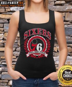 Philadelphia 76ers NBA crest tank top featuring team logo and colors, perfect for basketball fans and summer wear.