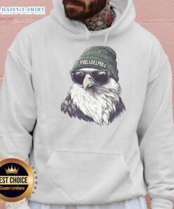 Good Philadelphia Eagles mascot in a beanie and sunglasses hoodie, showcasing team spirit and playful style.