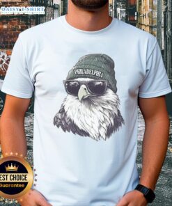Good Philadelphia Eagles mascot in a beanie and sunglasses t-shirt, showcasing team spirit and style.