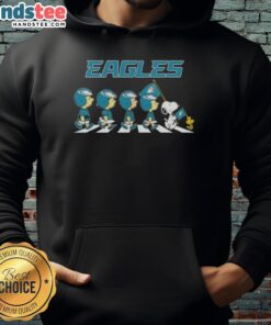 Good Philadelphia Eagles X Peanuts Snoopy and Friends Abbey Road Hoodie featuring iconic characters in team colors.