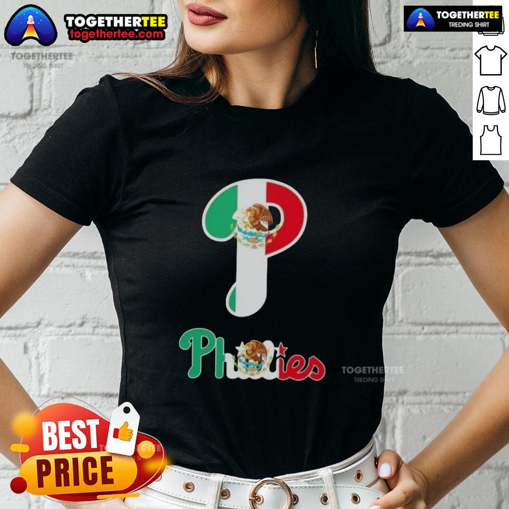 Good Philadelphia Phillies Baseball X Mexican Flag Ladies Tee Good Philadelphia Phillies baseball tee featuring a vibrant Mexican flag design for ladies.