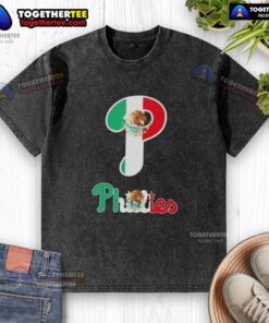 Philadelphia Phillies baseball t-shirt featuring a vibrant Mexican flag design, perfect for fans and collectors.