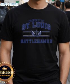 Alt Text: St. Louis Battlehawks UFL logo stripes t-shirt featuring vibrant colors and team branding for fans.