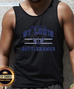 Good Property of St. Louis Battlehawks UFL logo on a stylish tank top with stripes, perfect for fans and casual wear.