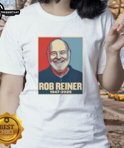 Retro ladies tee honoring Rob Reiner, featuring 'Good Rest In Peace Rob Reiner 1947-2025' design in vintage style.