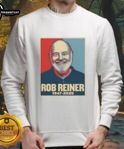 Retro sweatshirt honoring Rob Reiner, 1947-2025, featuring 'Good Rest in Peace' design, perfect for fans and nostalgia lovers.