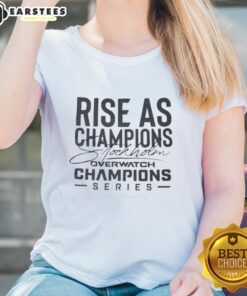 Good Rise As Champions Stockholm Overwatch Champions Series 2025 Ladies Tee showcasing vibrant design and gaming spirit.