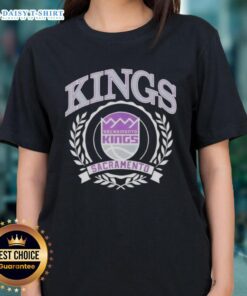 Alt Text: Sacramento Kings National Basketball Association crest on a stylish ladies tee, perfect for any basketball fan.