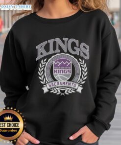 Retro Sacramento Kings logo sweatshirt with laurel wreath frame, perfect for NBA fans and stylish sportswear.
