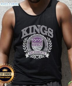 Retro tank top featuring the Sacramento Kings NBA logo within a laurel wreath frame, perfect for basketball fans.