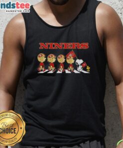 Good San Francisco 49ers X Peanuts Snoopy and Friends Abbey Road tank top featuring iconic characters in a playful design.
