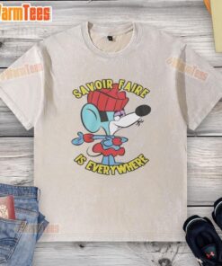 Good Savoir Faire Is Everywhere washed t-shirt displayed on a hanger, showcasing its stylish design and comfortable fabric.