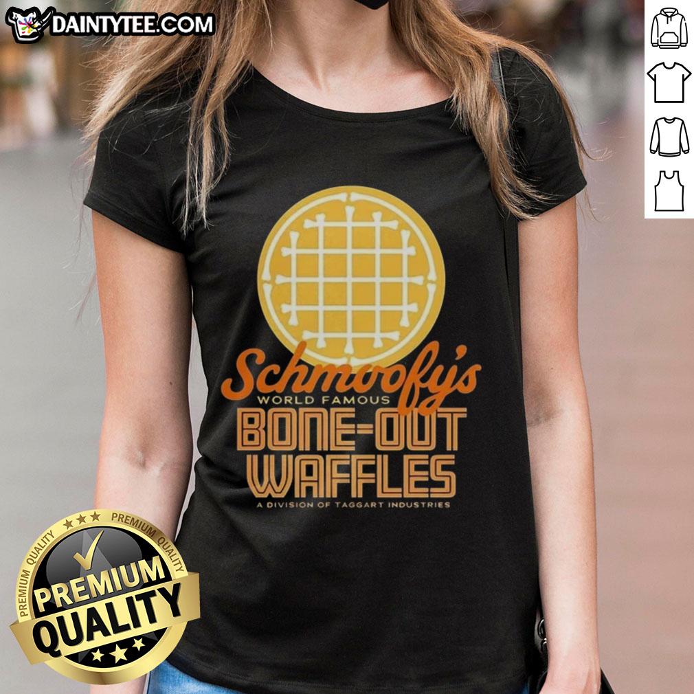 good-schmoofys-bone-out-waffles-logo-ladies-tee Good Schmoofys Bone Out Waffles logo on a stylish ladies tee, perfect for dog lovers and casual wear.