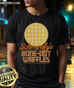 Alt Text: Good Schmoofys Bone-Out Waffles logo t-shirt featuring a playful design and vibrant colors for dog lovers.