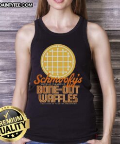 Alt Text: Good Schmoofys Bone Out Waffles logo tank top featuring a fun design perfect for dog lovers and casual wear.