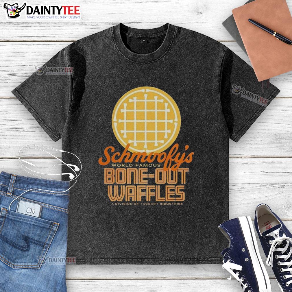 good-schmoofys-bone-out-waffles-logo-washed-t-shirt Alt Text: Good Schmoofys Bone Out Waffles logo on a stylish washed t-shirt, perfect for casual wear and dog lovers.