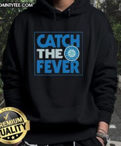 Good Seattle Mariners Catch the Fever Hoodie in navy, featuring team logo, perfect for game days and fan apparel.