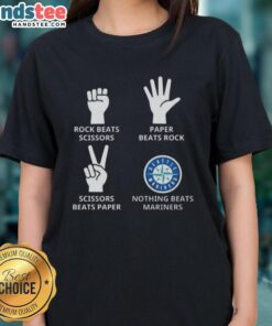 Good Seattle Mariners ladies tee featuring 'Nothing Beats Rock, Paper, Scissors' design for fans and gamers alike.
