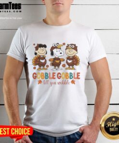 Good Snoopy and Friends Cosplay Turkey Gobble Gobble Thanksgiving T-Shirt featuring Snoopy and friends in festive attire.