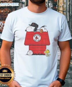 Alt Text: Good Snoopy and Woodstock Boston Red Sox dugout MLB baseball t-shirt featuring iconic characters and team logo.
