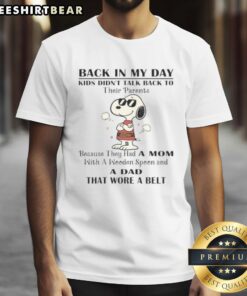 Good Snoopy 'Back In My Day Kids Didnt Talk Back' T-Shirt featuring Snoopy in retro style, perfect for nostalgic parents.