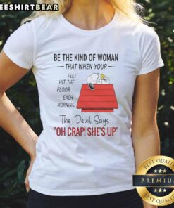 Good Snoopy women's tee featuring inspiring quote for a positive morning start, perfect for daily motivation and style.