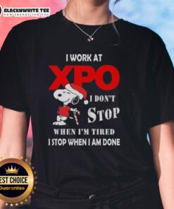 Alt Text: Christmas Ladies Tee featuring Snoopy with 'I Don't Stop When I'm Tired, I Stop When I'm Done' design.