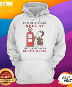 Vintage hoodie featuring Snoopy with the phrase 'I'm so old I remember the bell at the gas station for service.'