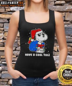 Good Snoopy in a Santa hat wearing a Merry Christmas Have A Cool Yule tank top, perfect for festive celebrations.