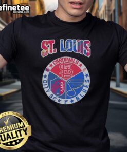 Good St Louis T-Shirt featuring Cardinals, Blues, and City SC logos, perfect for St Louis sports fans.