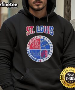 Stylish Good St. Louis hoodie featuring St. Louis Cardinals, Blues, Battlehawks, and City SC logos for sports fans.