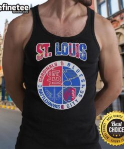 Stylish tank top featuring logos of St. Louis Cardinals, Blues, Battlehawks, and City SC in vibrant colors.