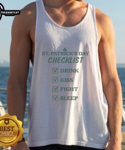Stylish tank top featuring a St. Patrick's Day checklist design, perfect for festive celebrations and holiday parties.