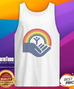 Brennan Huff from Good Step Brothers wearing a colorful United Way rainbow tank top, showcasing vibrant style.