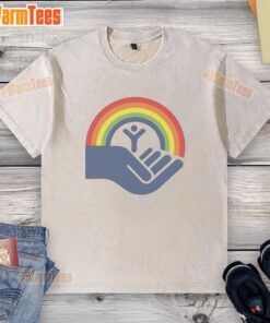Alt Text: Brennan Huff from Step Brothers wearing a vibrant rainbow washed t-shirt for United Way charity event.