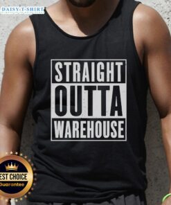 Good Straight Outta Warehouse Tank Top in black, featuring bold white lettering, perfect for casual summer outfits.