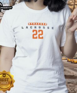 Alt Text: Good Syracuse Lacrosse Number 22 Ladies Tee featuring team colors and logo, perfect for fans and players.
