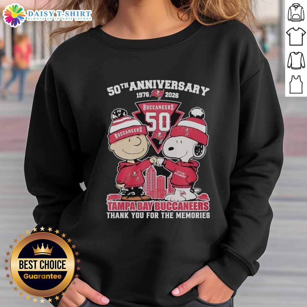 Good Tampa Bay Buccaneers Outfit With Snoopy And Charlie Brown 50th Anniversary 1976 2026 Sweatshirt Good Tampa Bay Buccaneers outfit featuring Snoopy and Charlie Brown 50th Anniversary sweatshirt, 1976-2026.