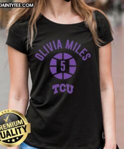 Olivia Miles TCU Horned Frogs ladies tee featuring name, number, and basketball design for fans of TCU sports.