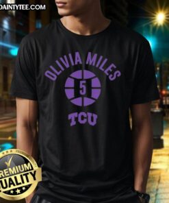 Good TCU Horned Frogs basketball t-shirt featuring Olivia Miles, number 5, with a basketball graphic design.